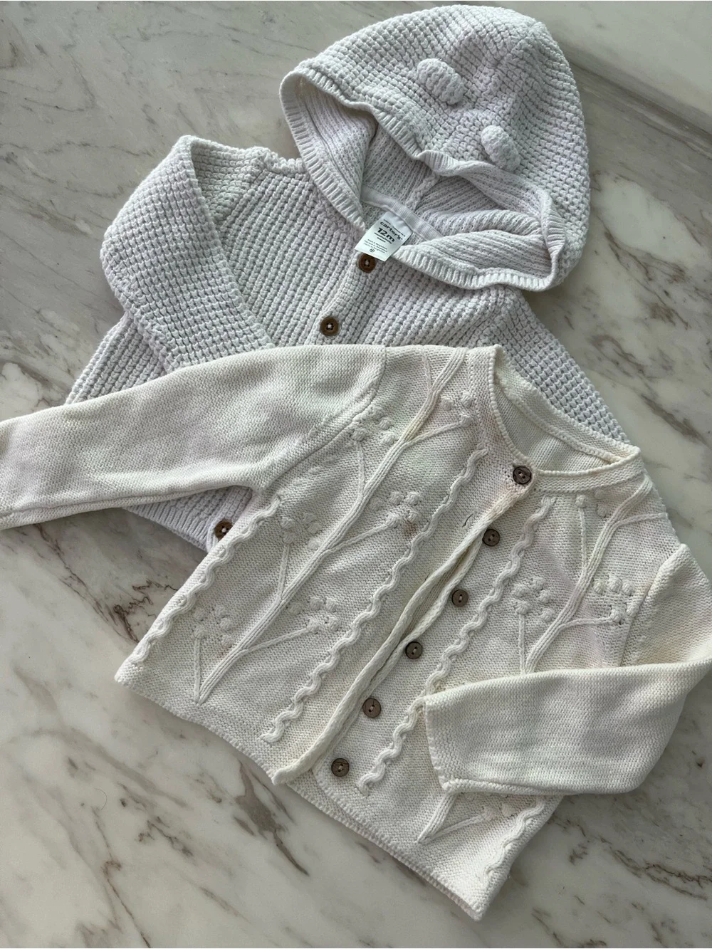 Knit Hooded Cardigan & Floral Button Sweater Set